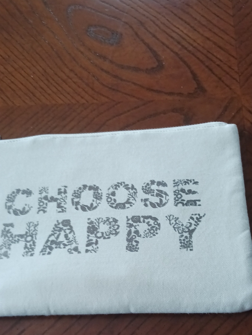 CHOOSE HAPPY Floral Lettering Canvas Pouch - White and Gold